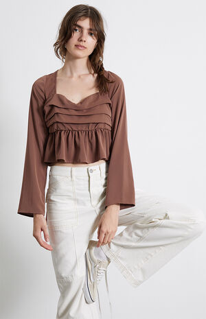 Ruched Long Sleeve Babydoll Top image number 2