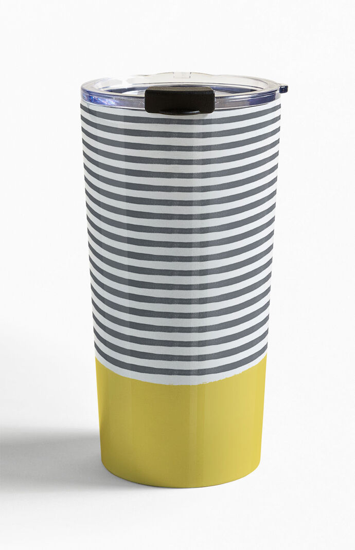 Watercolor Striped Mustard Travel Mug