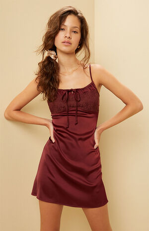 Satin Lace Bustier Mini Dress image number 1