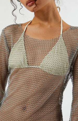 Rhinestone Mesh Long Sleeve Mini Dress image number 2