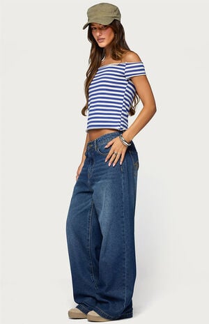 French Terry Striped Off Shoulder Top image number 4