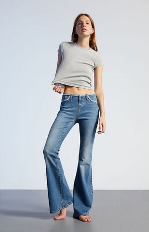 Dark Blue No Waistband Low Rise Flare Jeans image number 1