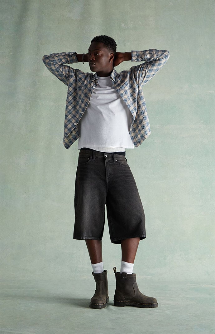 RARE DNM EDIT Black Coated Extreme Baggy Denim Shorts