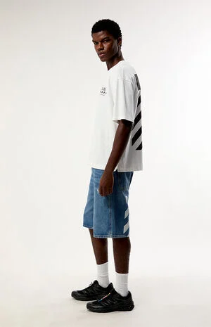 Indigo Baggy Diagonal Denim Shorts image number 1