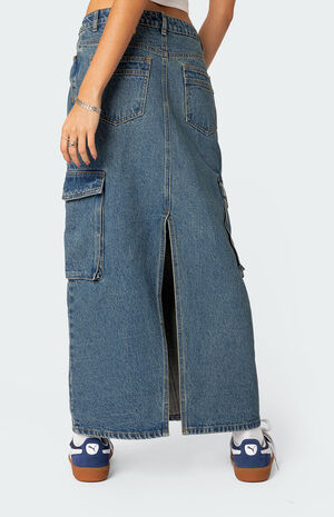 Slitted Cargo Denim Maxi Skirt image number 5