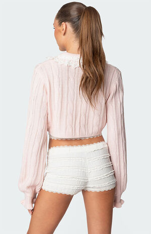 Lacey Collared Cable Knit Cardigan image number 5