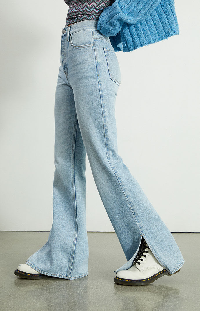 Pacsun Eco Light Blue Slit High Waisted Bootcut Jeans | PacSun