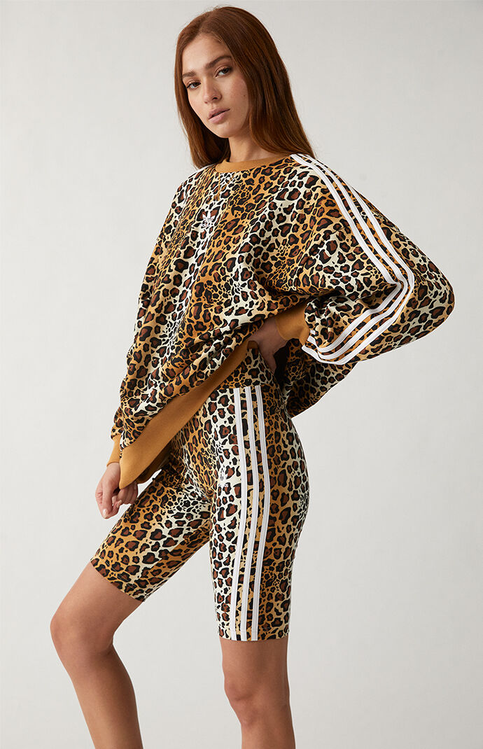 Leopard 3-Stripe Biker Shorts