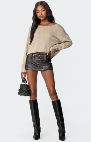 Washed Faux Leather Mini Skort image number 1