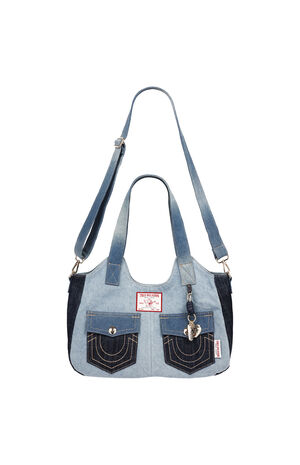 Color Block Denim Soft Satchel Bag image number 7