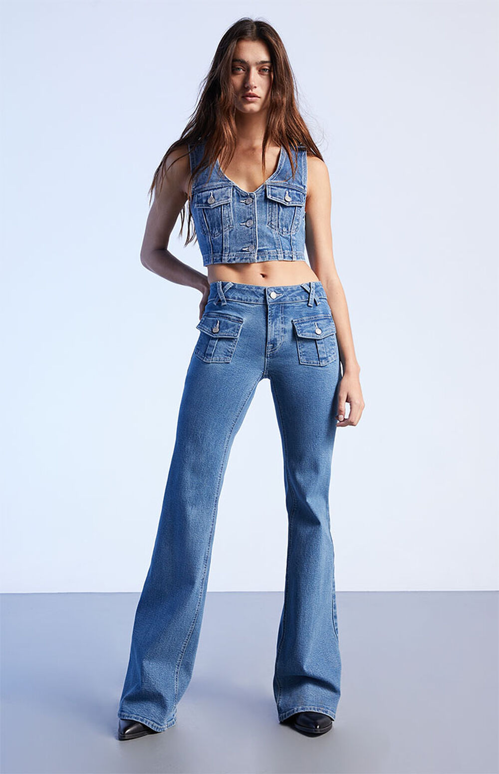 PacSun Dark Blue Low Rise Cargo Flare Jeans PacSun