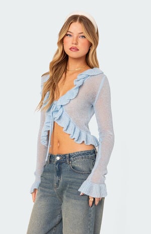 Ryleigh Ruffled Tie Front Cardigan image number 1