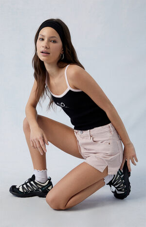 Eco Pink High Waisted Denim Festival Shorts image number 5