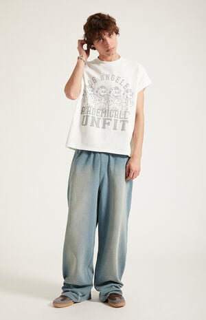 Blue Tinted Washed Fleece Extreme Baggy Sweatpants image number 6