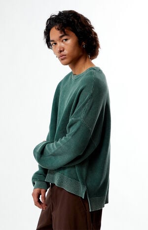 Green Textured Crew Neck Sweater image number 3