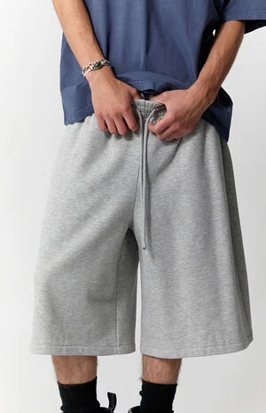 Heather Grey Fleece Ultra Baggy Sweat Shorts image number 5