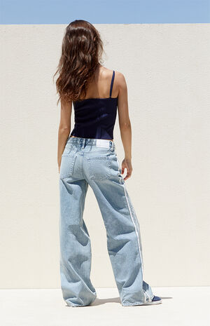 Light Indigo Low Rise Baggy Track Jeans image number 4