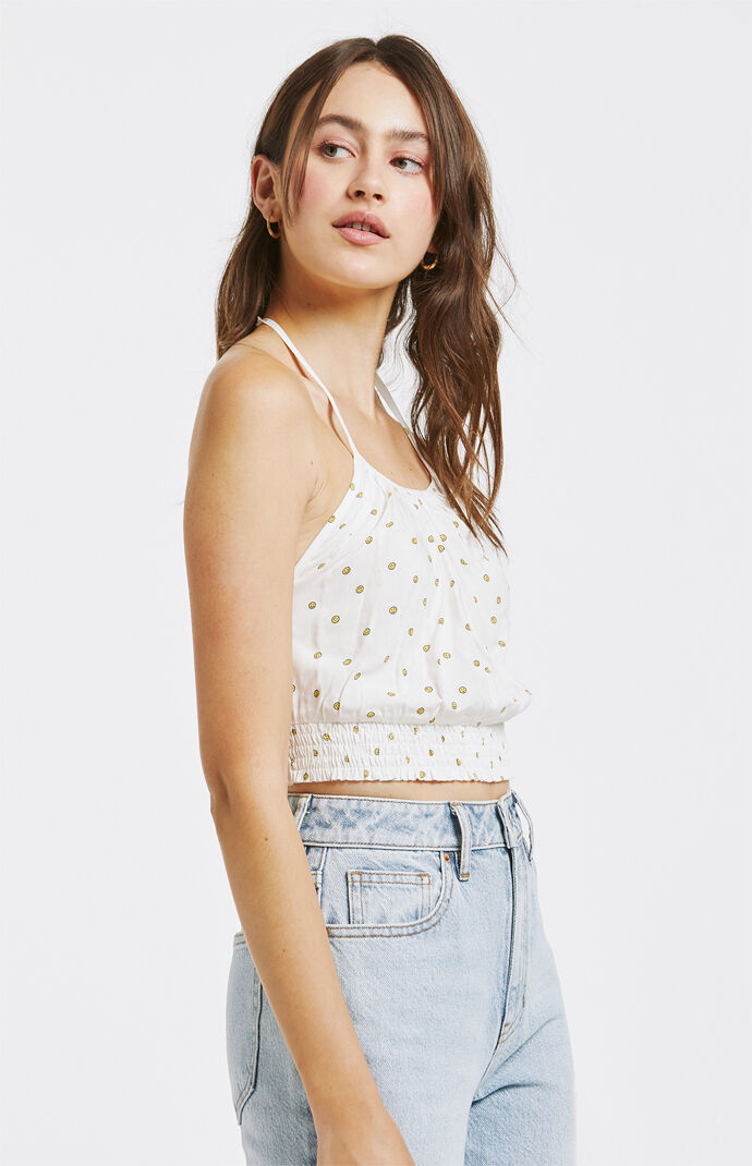 Printed Smocked Waist Halter Tank Top
