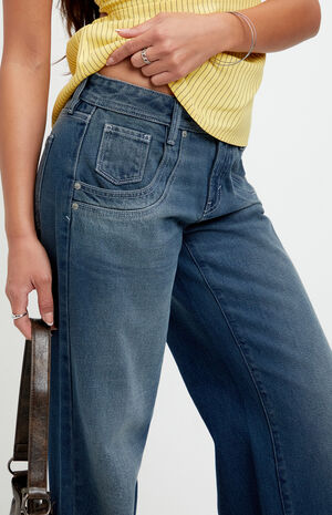 Casey Low Rise Baggy Jeans Stacked Scoop Pocket Dark Blue image number 5