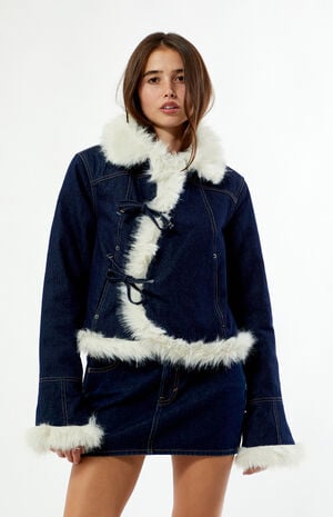 Iris Faux Fur Trim Denim Jacket image number 1