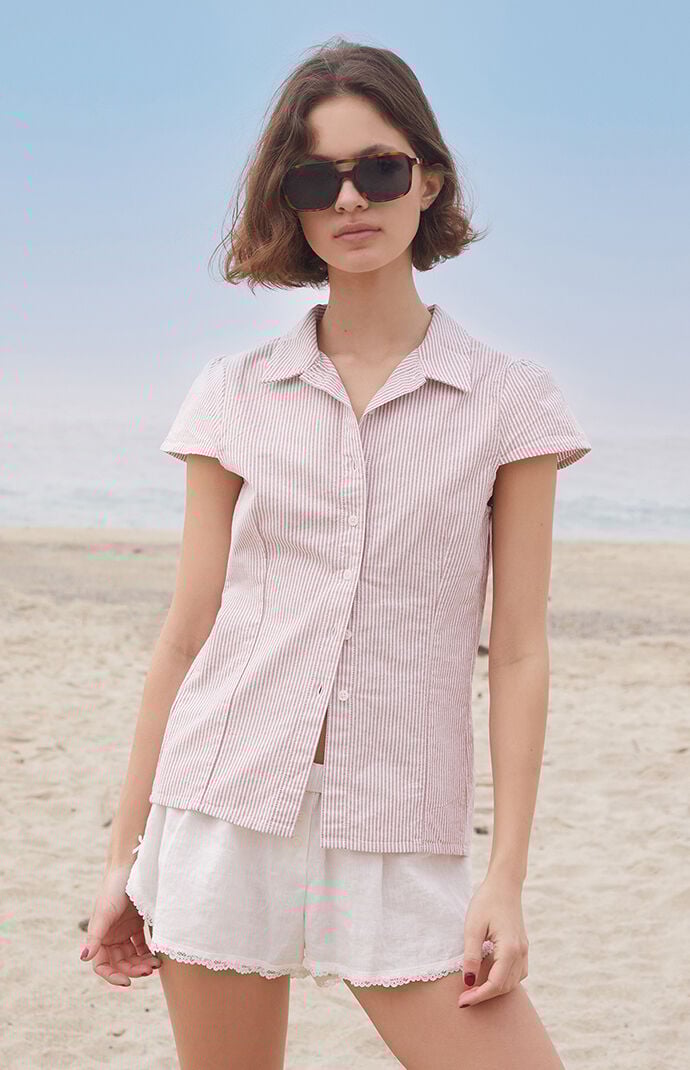 John Galt Striped Rue Collared Top