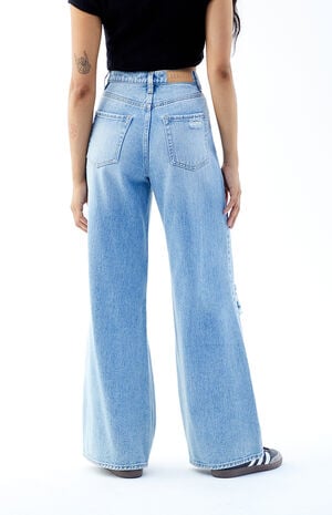 Nora Cropped Wide Leg Jeans Ripped Light Indigo image number 4