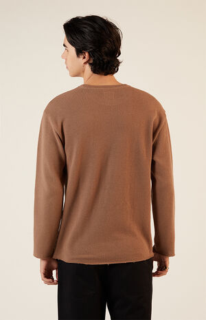 Solid Raw Hem Waffle Knit Long Sleeve T-Shirt image number 3