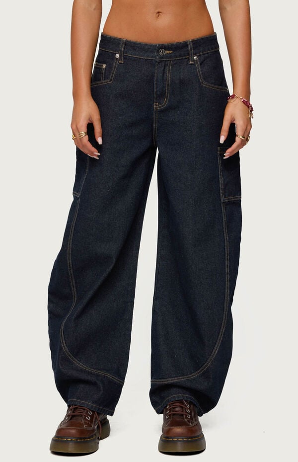 Edikted Aden Contrast Stitch Barrel Jeans
