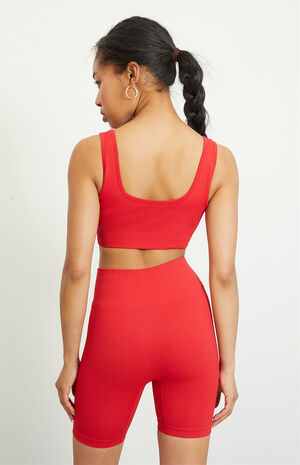 Active Red Seamless Ribbed Sports Bra image number 3