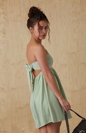 Tie Back Strapless Babydoll Mini Dress