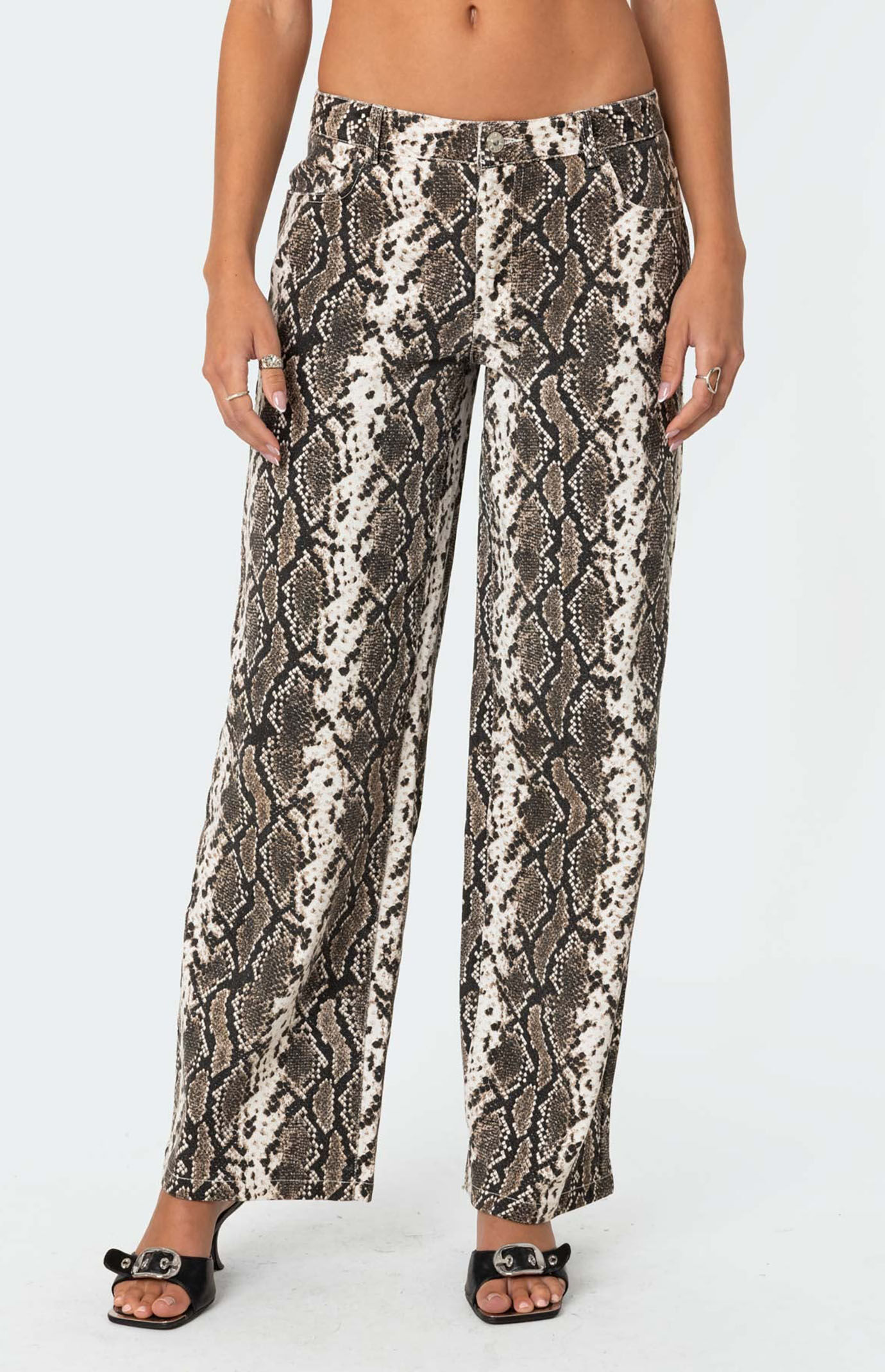 Edikted Snakescale Printed Low Rise Jeans