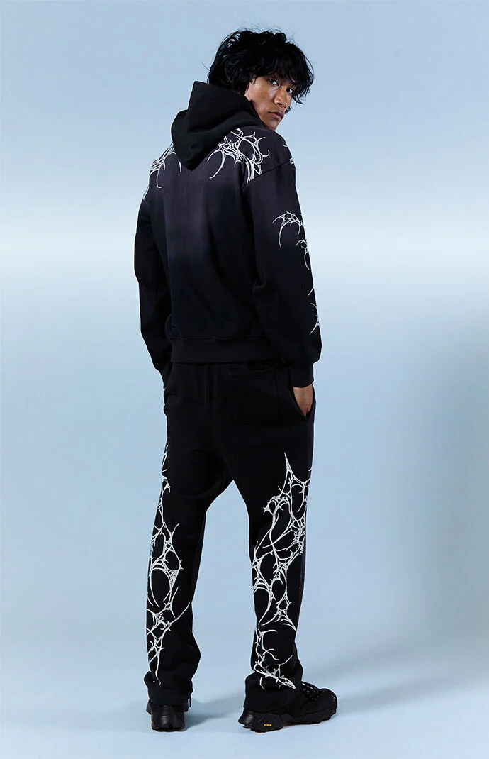 Pacsun Washed Black Graphic Fleece Straight Leg Sweatpants