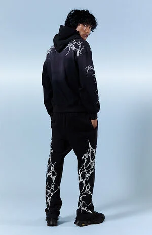 Washed Black Graphic Fleece Straight Leg Sweatpants image number 1