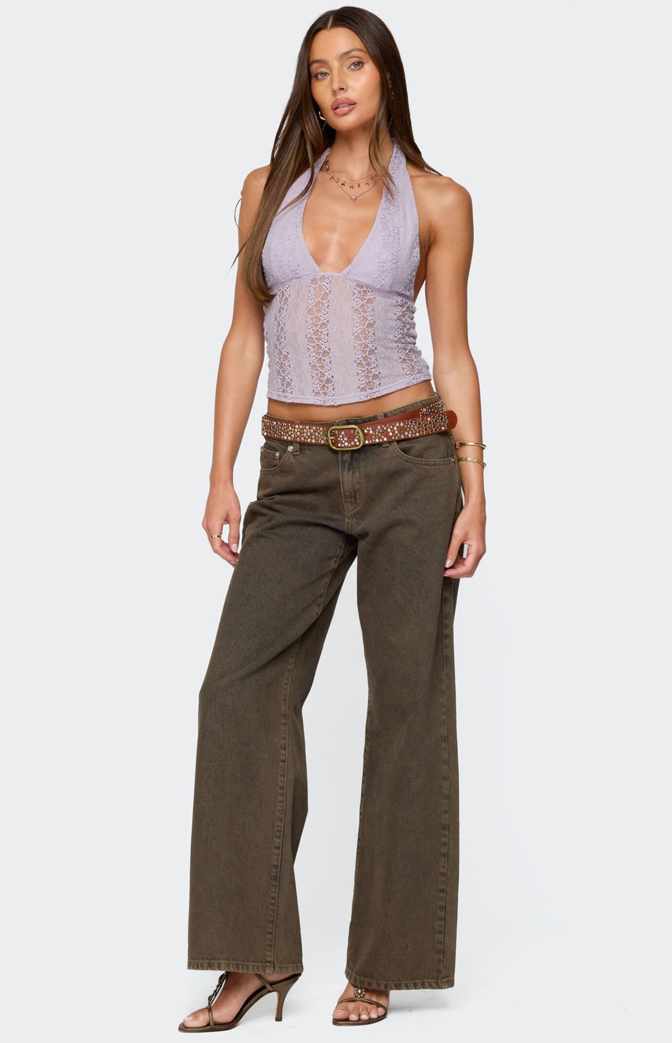 Edikted Naya Textured Sheer Lace Halter Top | PacSun