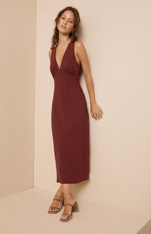 V-Neck Bias Cut Midi Dress image number 1
