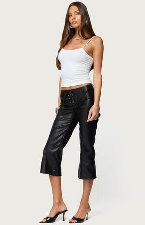 Lexy Faux Leather Flared Capri Pants image number 4