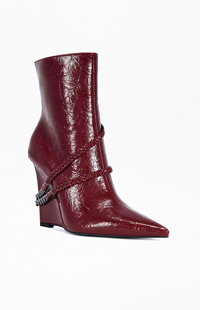 AZALEA WANG Women's Jacques Red Pointed Toe Wedge Booties