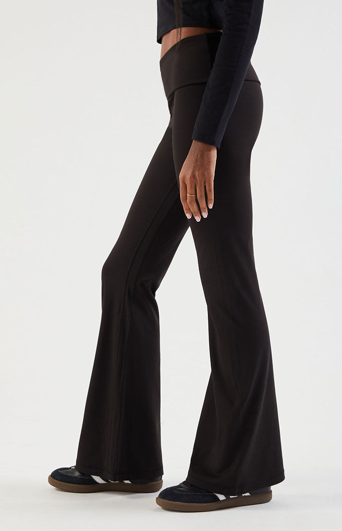 PAC 1980 PAC WHISPER Black Active Fold Over Waistband Flare Yoga