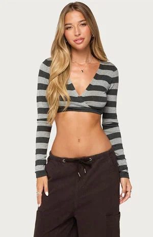 Meira Striped Knit Wrap Crop Top image number 1