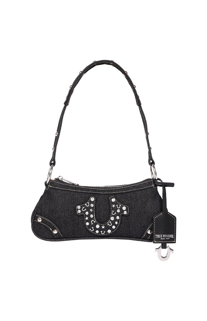 True Religion Horseshoe Black Denim Shoulder Bag