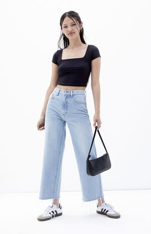 Light Indigo Cropped Wide Leg Jeans