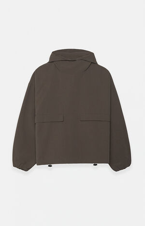 Brown Military Nylon Hooded Anorak Jacket image number 1