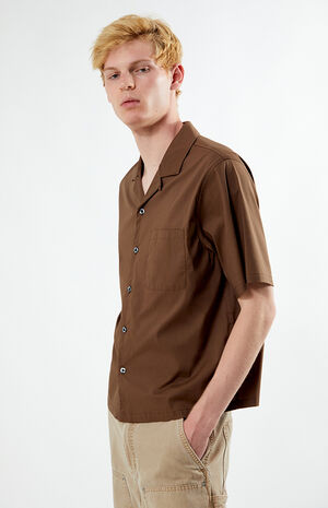 Brown Solid Oversized Camp Shirt image number 3