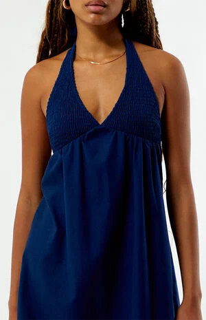 Smocked Halter Linen Mini Dress image number 3