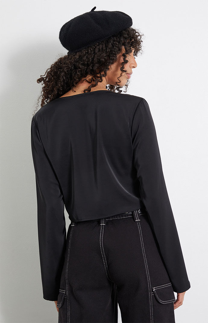 black long sleeve satin top