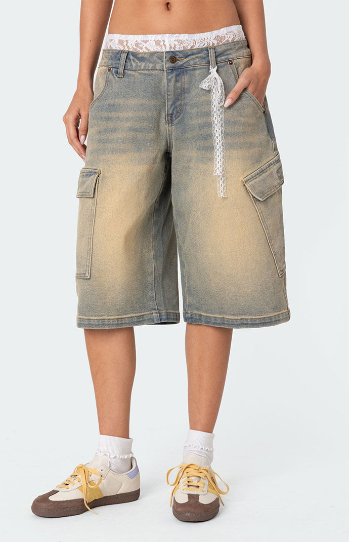 [ EZKATON ]★SIDE SEAMLESS BERMUDA PANTS Edikted Lace Boxer Denim Bermuda Shorts | PacSun