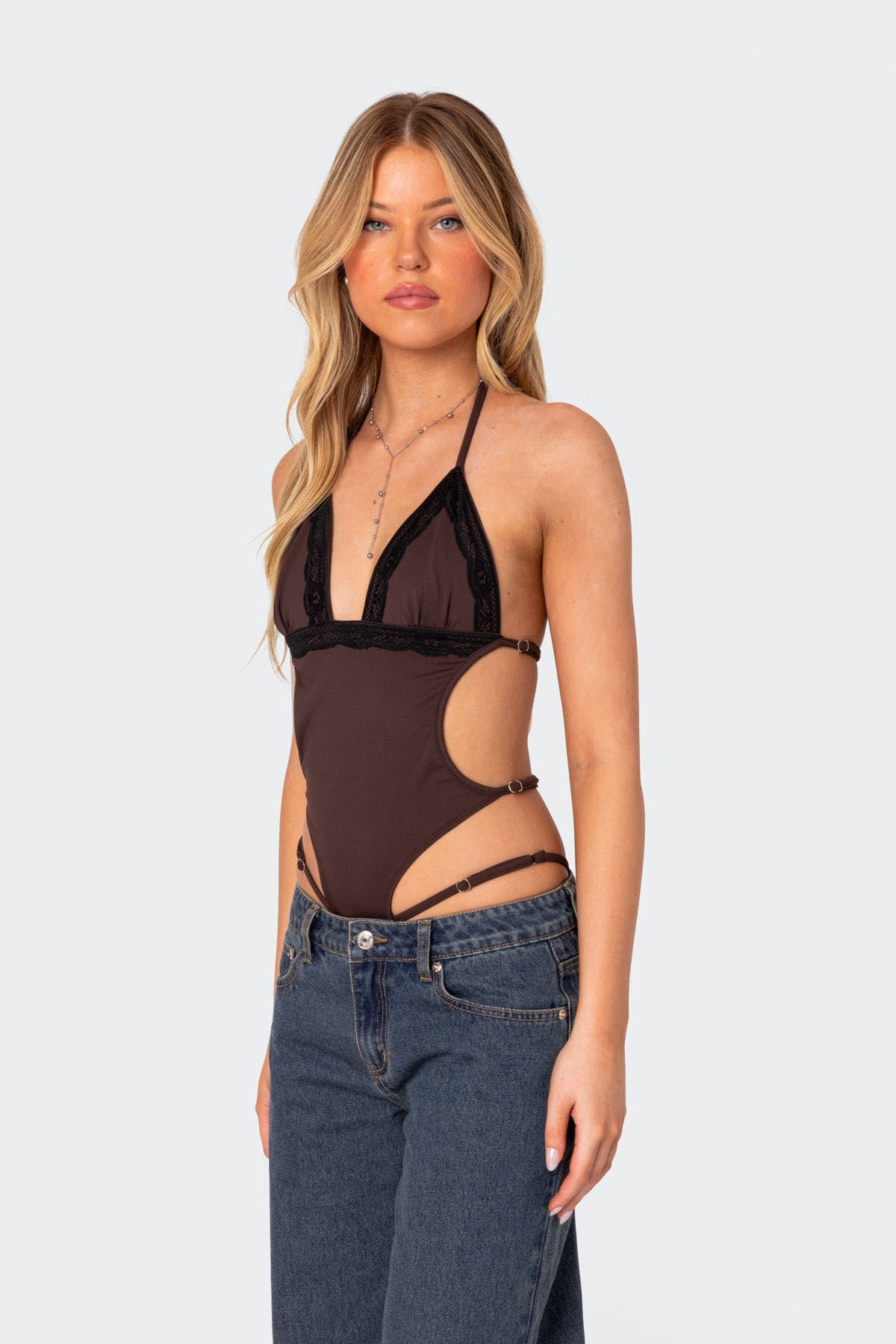 Edikted Strappy Lace Trim Bodysuit