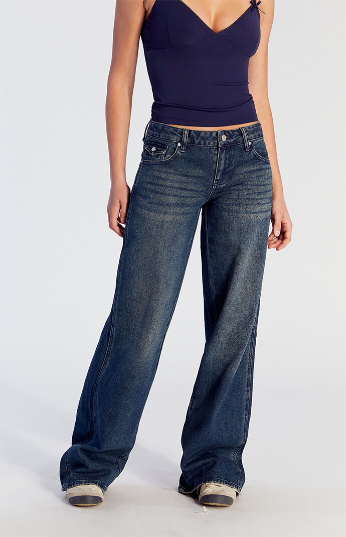 Pacsun Casey Low Rise Baggy Jeans Button Pocket Dark Indigo
