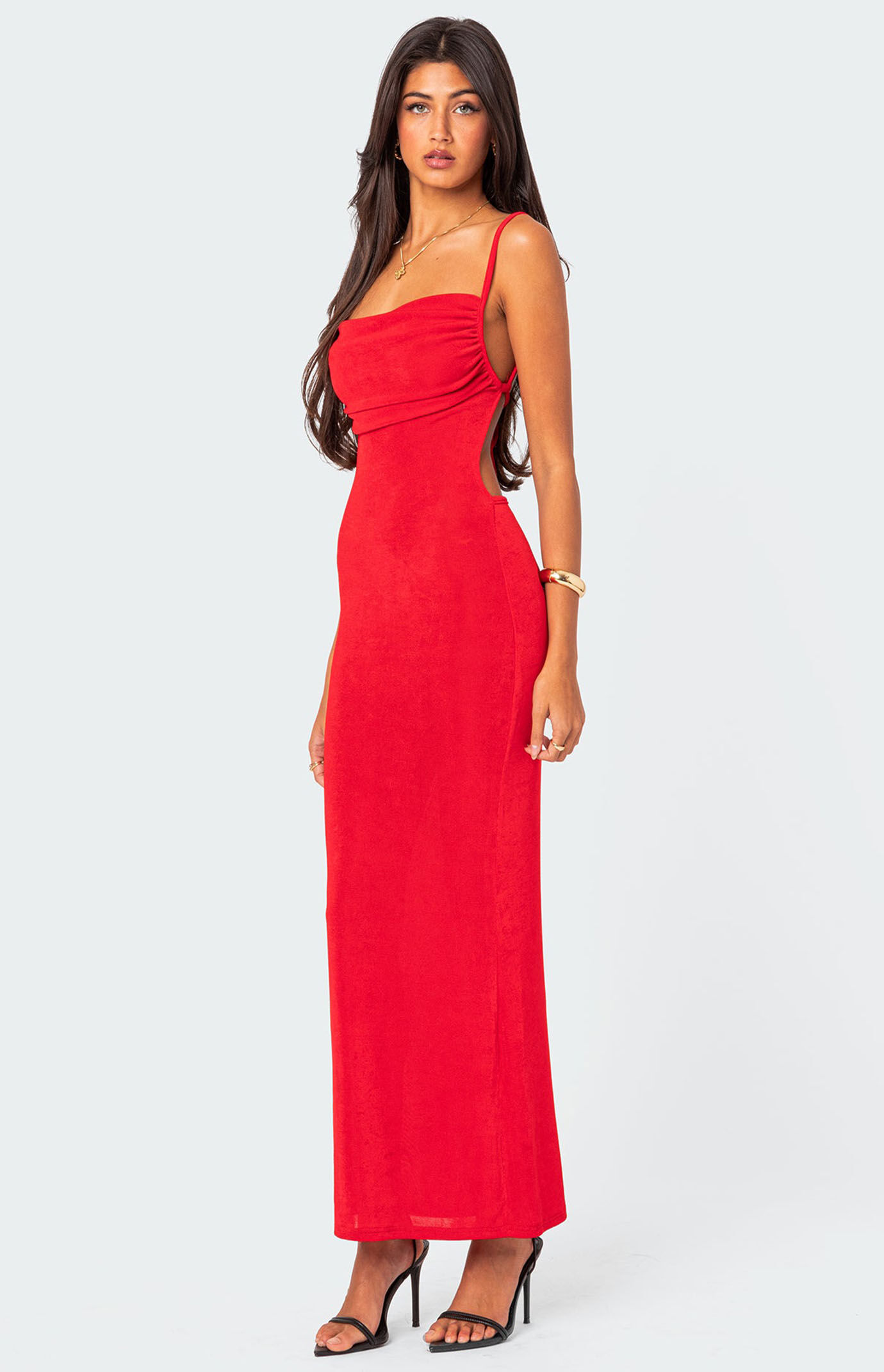 Edikted Women s Clea Open Back Maxi Dress Red