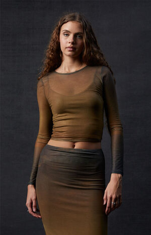 x PacSun Sunset Sky Mesh Long Sleeve Top image number 3